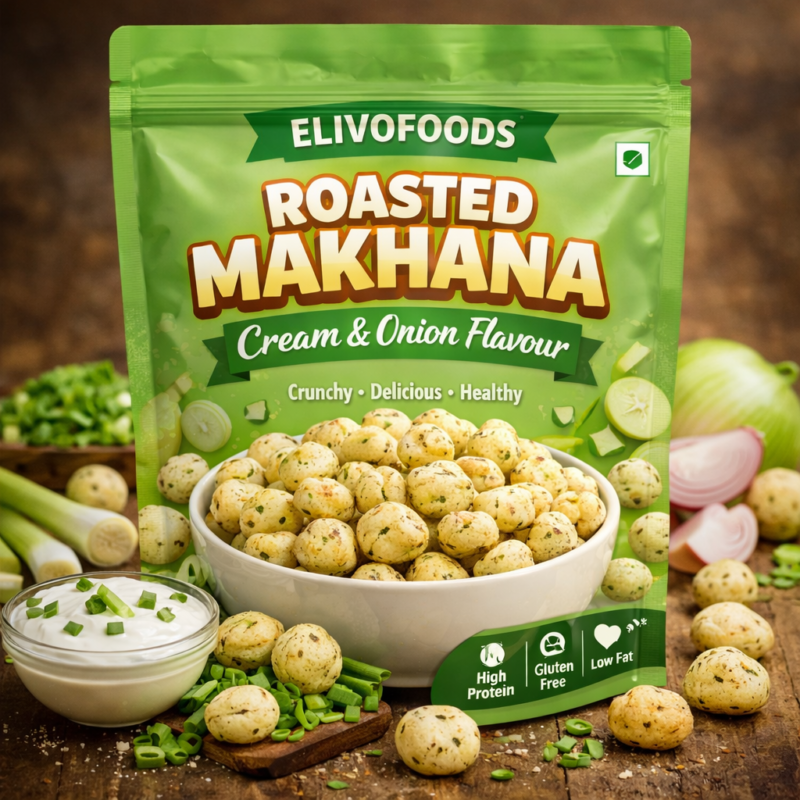 ELIVO Roasted Makhana – Cream & Onion Flavour