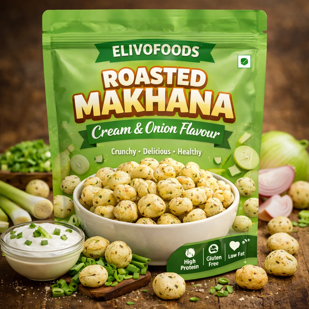 ELIVO Roasted Makhana – Cream & Onion Flavour
